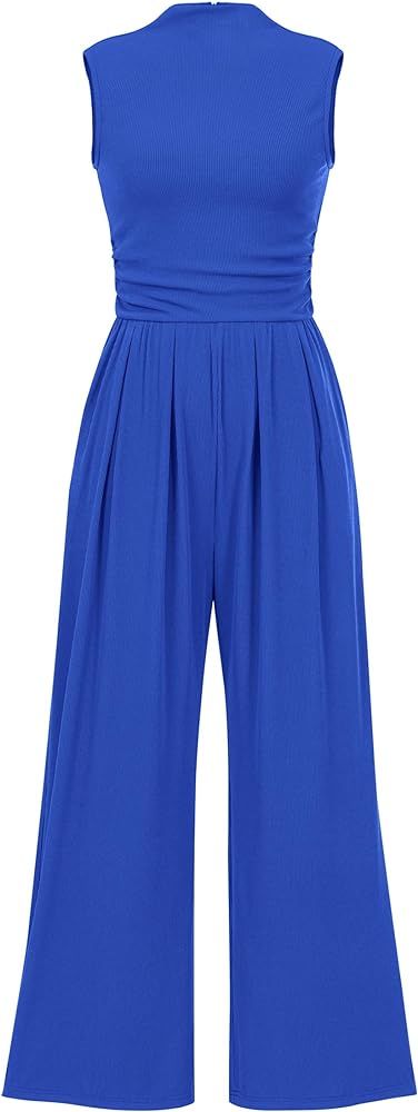 BTFBM One Piece Jumpsuits For Women Dressy Casual Summer Outfits Sleeveless Mock Neck Wide Leg Pa... | Amazon (US)