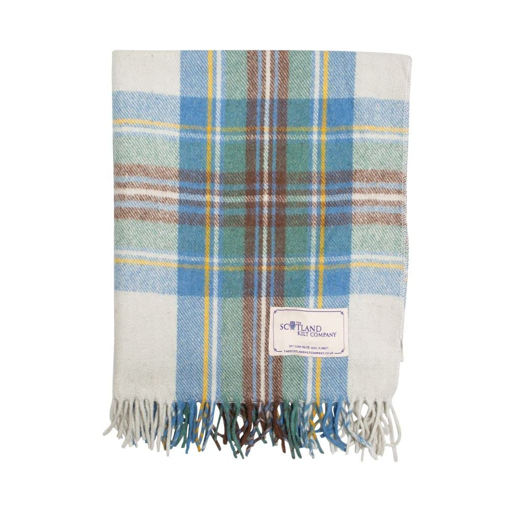 Recycled Wool Tartan Lap Blanket in Stewart Muted Blue - Fringed Edges, Soft, Machine Washable - ... | Amazon (US)