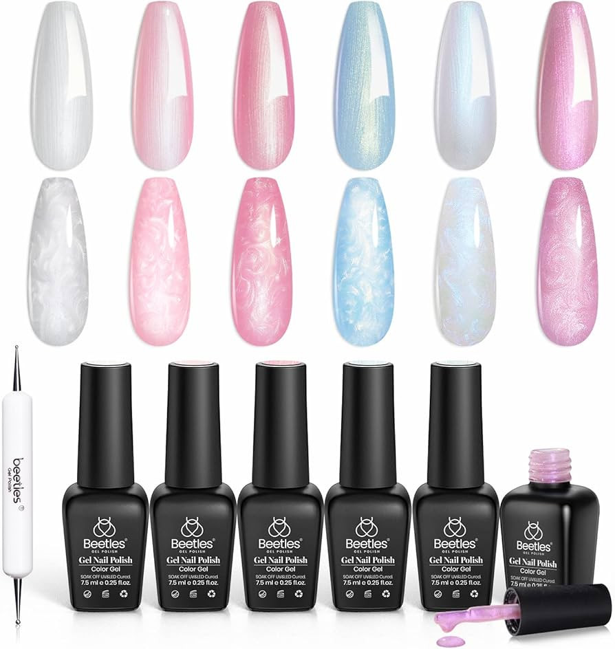 Beetles Pearl Gel Nail Polish Set 6 Colors Pearlescent Shell Glitter White Pink Blue Shimmer Merm... | Amazon (US)