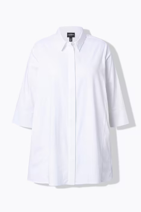 Swing Hem Button Front Stretch Cotton Blend Shirt | Ulla Popken - US