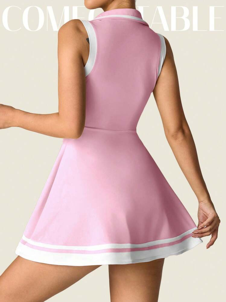 Dewbera Women's Yoga Casual Sleeveless Polo Collar Dress, Fitted Sport Fitness Running Workout Ou... | SHEIN