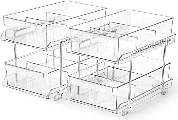 2 SET, 2 Tier Clear Organizer with Dividers, Multi-Purpose Slide-Out Storage Container, Bathroom ... | Amazon (US)