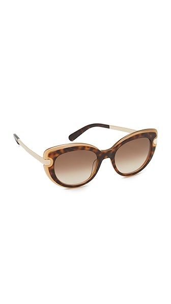 Salvatore Ferragamo Layered Cat Eye Sunglasses - Amber Havana/Brown | Shopbop