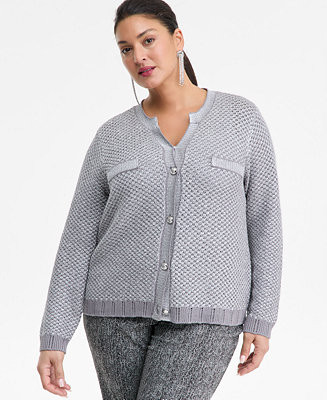 I.N.C. International Concepts Plus Size Metallic Shine Cotton Cardigan, Macy's Exclusive  - Macy'... | Macy's