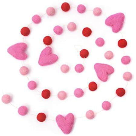 2 Pieces Valentine's Day Felt Garlands Colorful Ball and Heart Hanging Garland Felt Pom Pom Ball Hea | Amazon (US)