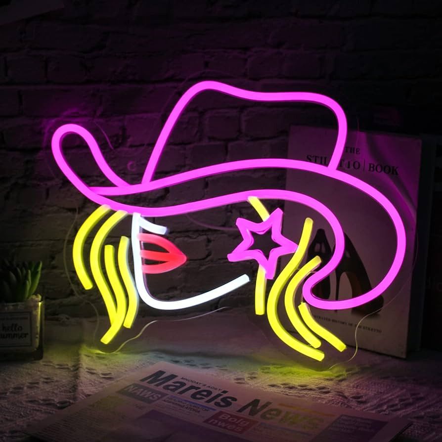 Jesalah Cowgirl Neon Sign Dimmable Cowboy Hat Neon Light Bigger 3D Acrylic Signs Hanging Night Li... | Amazon (US)