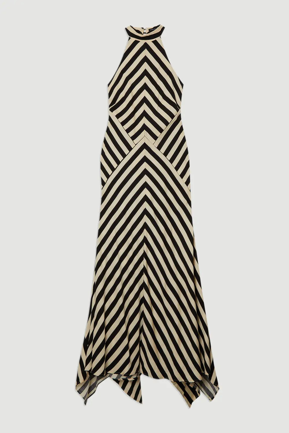 Stripe Cotton Mix Woven Maxi Halter Dress | Karen Millen