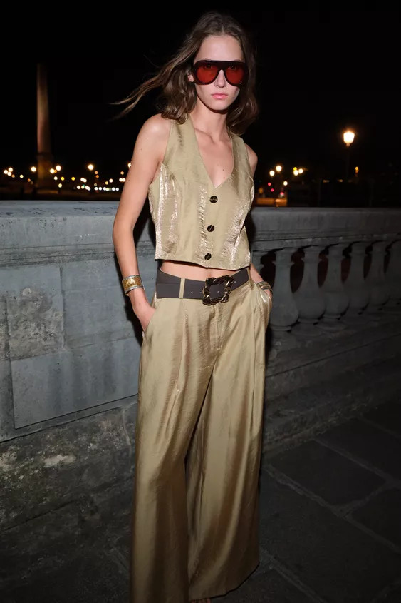 SATIN WIDE LEG BELTED PANTS | Zara US