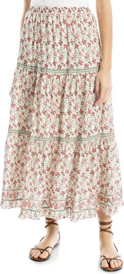 MAX STUDIO Floral Wreath Print Tiered Cotton Blend Maxi Skirt | Nordstromrack | Nordstrom Rack