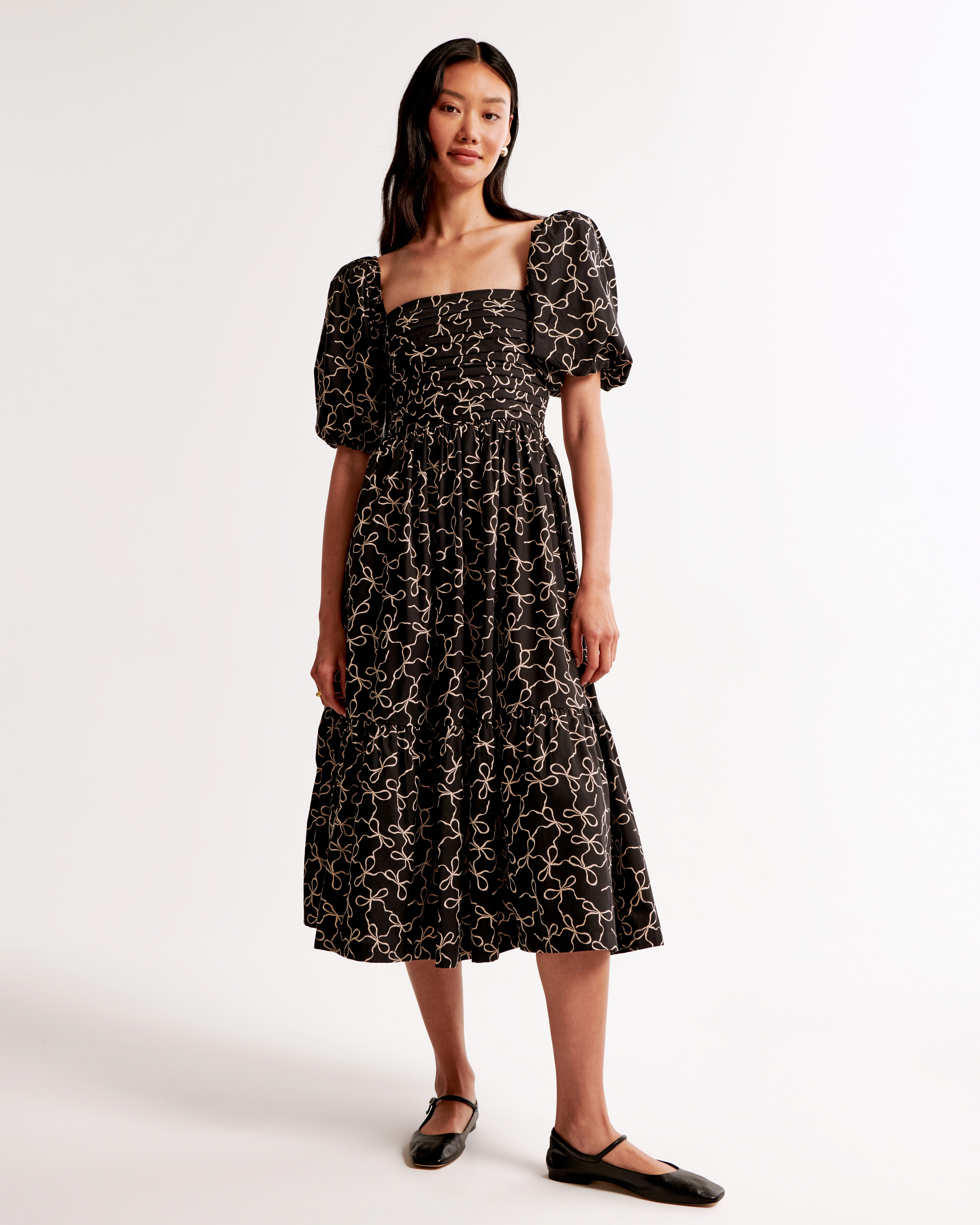 The A&F Emerson Poplin Puff Sleeve Midi Dress | Abercrombie & Fitch (US)