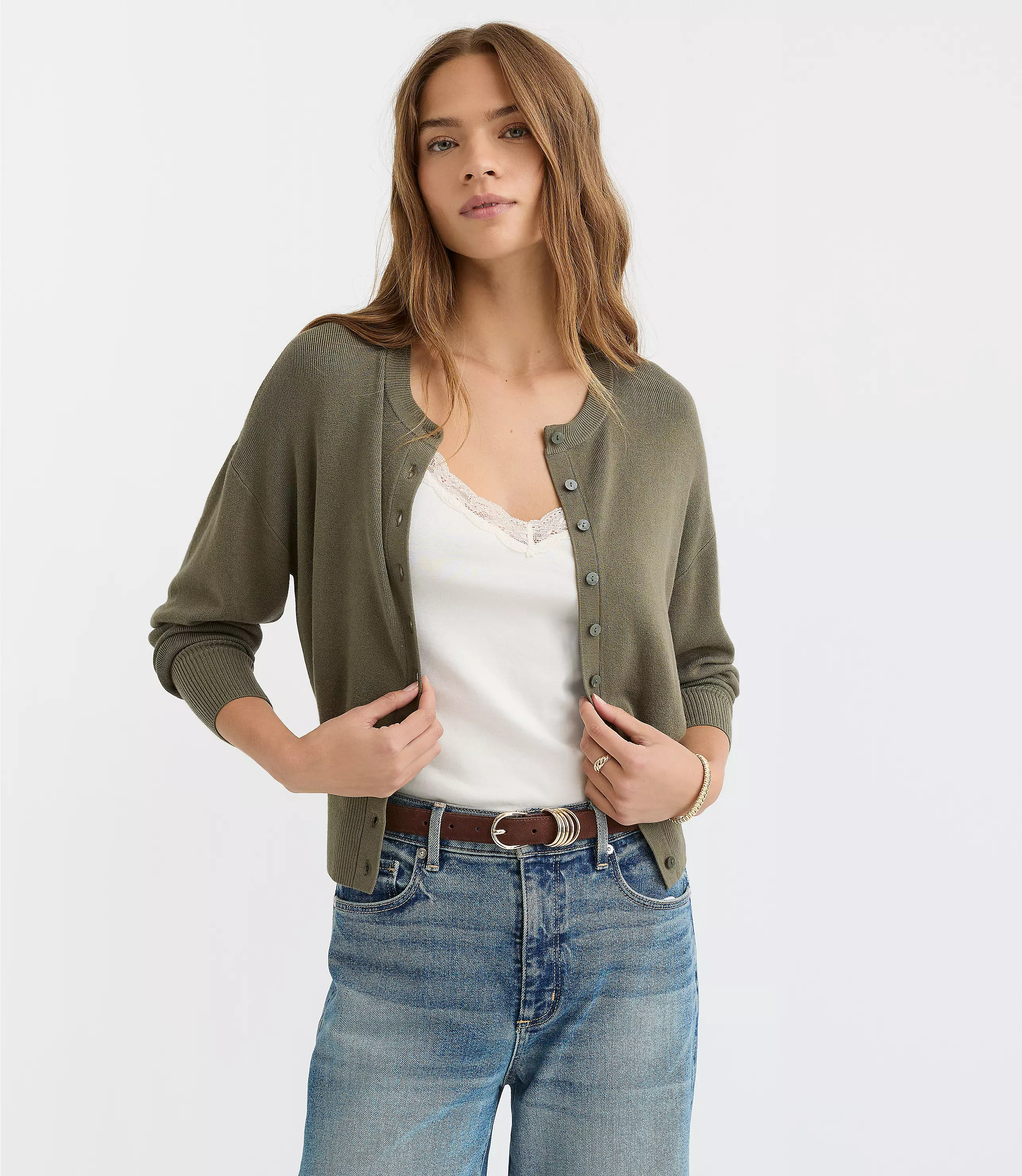 Ribtrim Waist Cardigan | LOFT