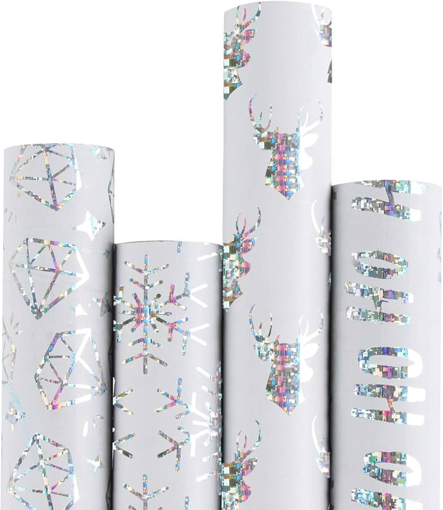 RUSPEPA Christmas Wrapping paper-White Paper With Sliver Shiney Pattern Perfect for Christmas-4 R... | Amazon (US)