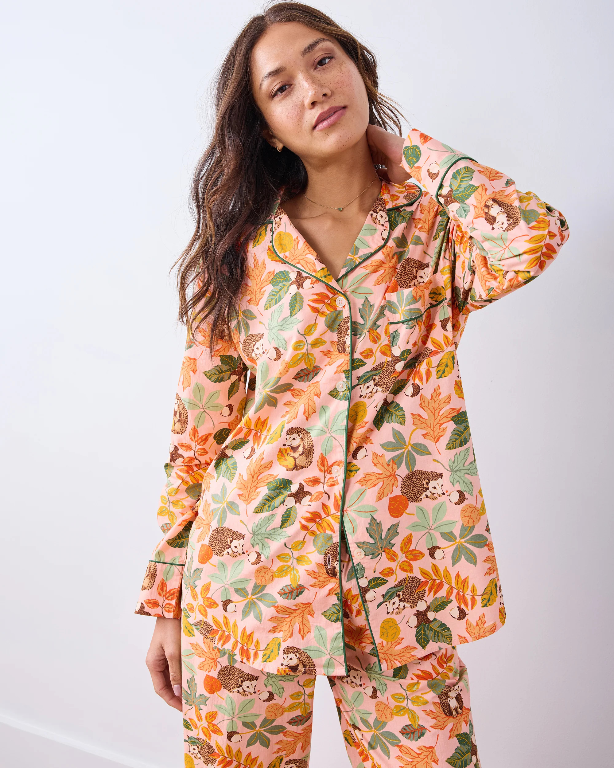 Hedgehog Forest - Long PJ Set - Peach Leaf | Printfresh