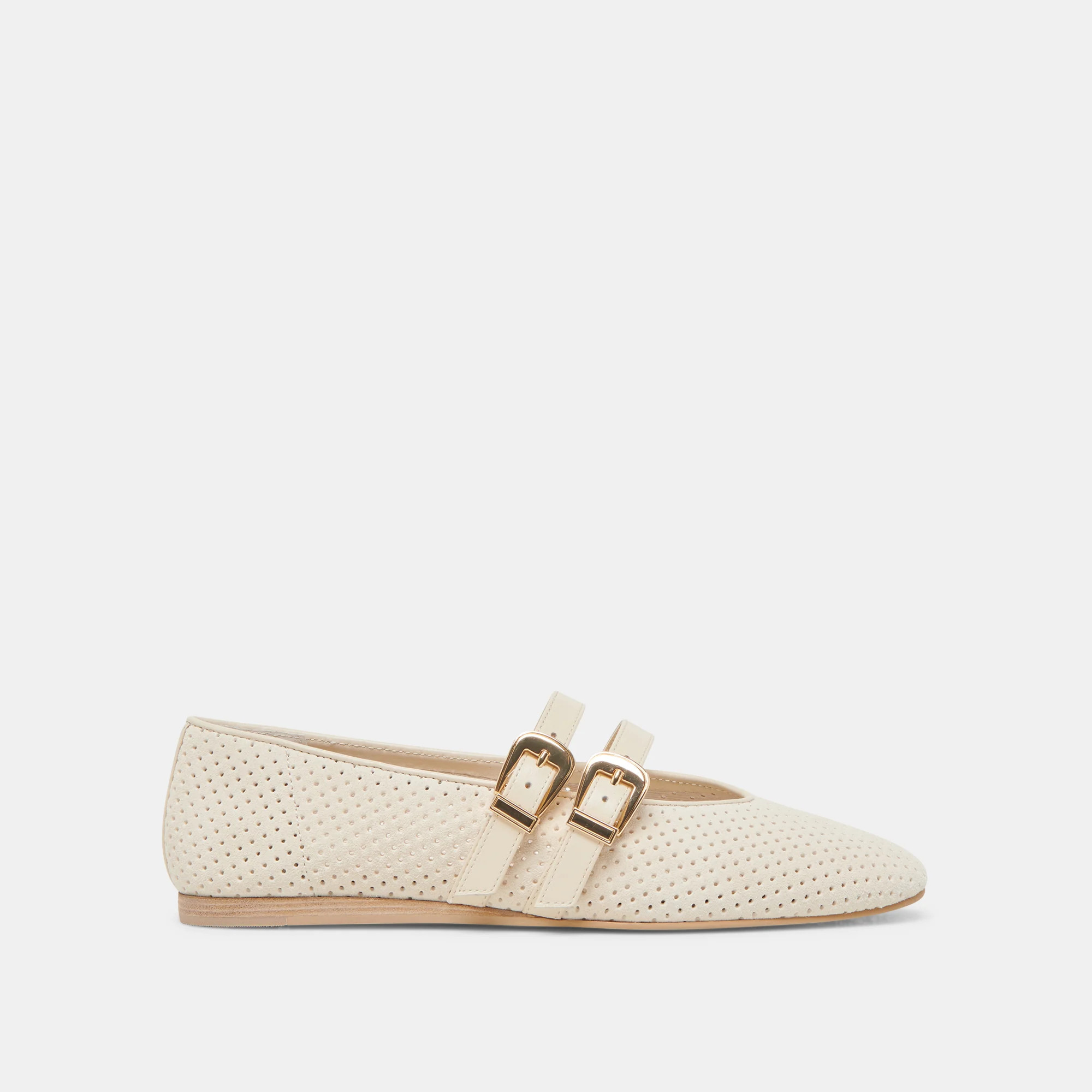 Baylee Ballet Flats Bone Perforated Suede | DolceVita.com