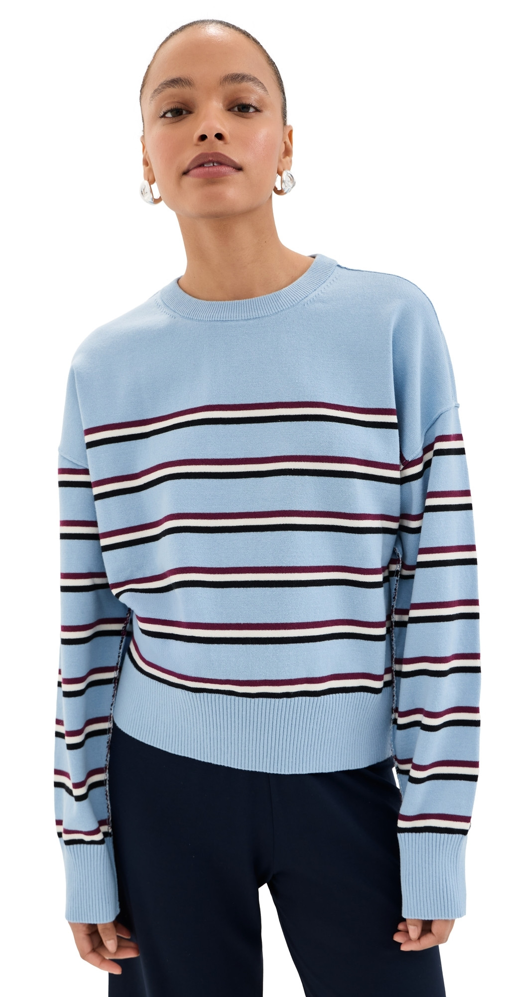 LE BOP Striped Boxy Pullover Light Blue Stripe XL | Shopbop