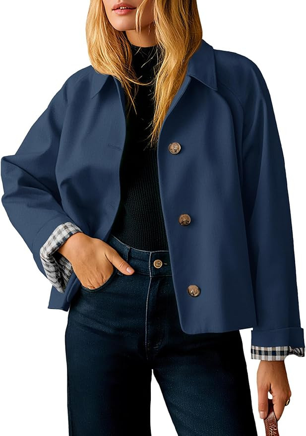 Tankaneo Womens Oversized Cropped Trench Coat Lightweight Single Breasted Barn Jacket Fall Windbr... | Amazon (US)