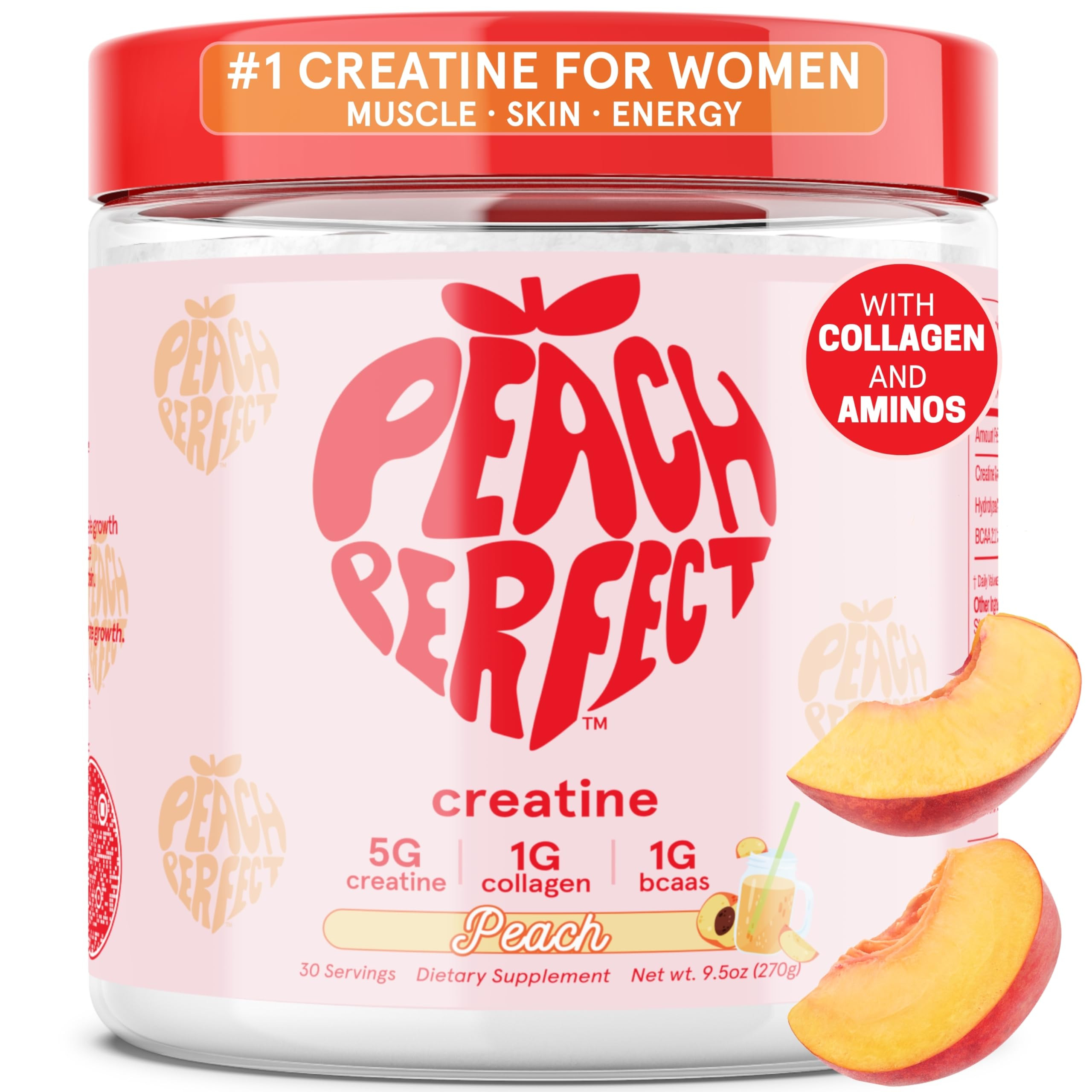 Peach Perfect Creatine Monohydrate Powder, Glute Builder Creatine for Women with Collagen, BCAAs,... | Amazon (US)