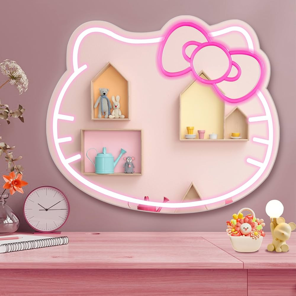 Hello Kit Neon Sign Anime Cute Cat Neon Light up Mirror Kawaii Neon Sign Room Decor for Girl's Ro... | Amazon (US)