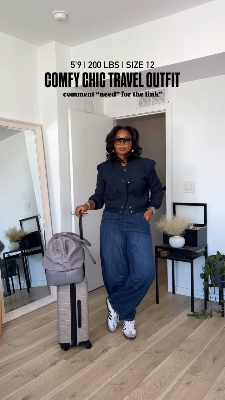 Love a comfy chic travel look!! I am 5’9 | 200 lbs wearing a medium jacket, medium tank top, and large in the pants! Added my travel luggage and at home travel rack which is a MUST for packing!!

#LTKmidsize #LTKstyletip #LTKtravel