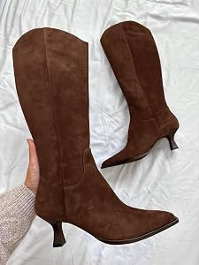 Coutgo Womens Wide Calf Knee High Boots Kitten Heel Pointed Toe Tall Boots Side Zipper Fall Winte... | Amazon (US)