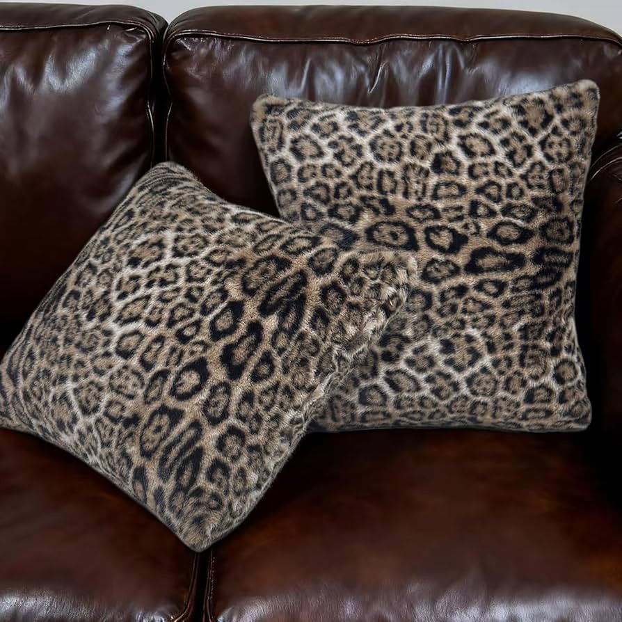 Cheetah Print Pillow Covers 18x18 Inch (Set of 2) - Super Soft Plush Faux Fur Decorative Leopard ... | Amazon (US)