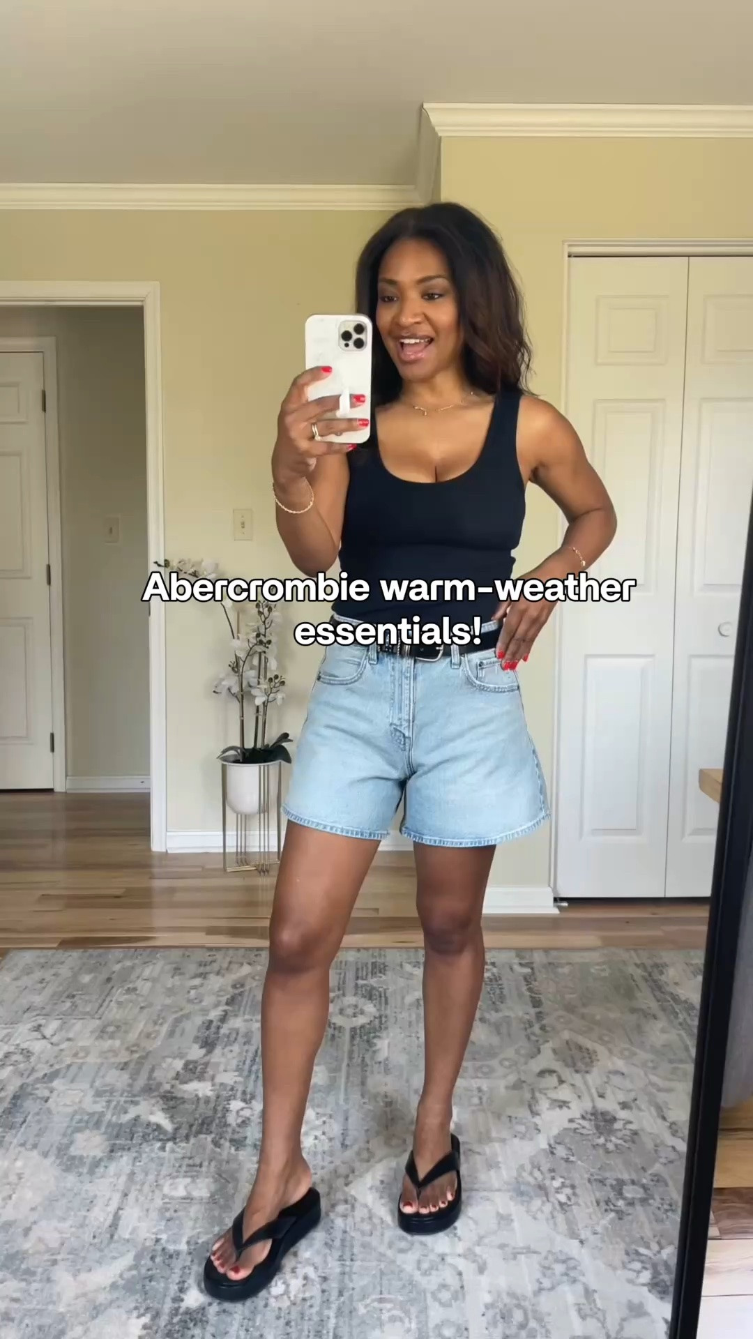 @abercrombie warm weather favorites! Styling my favorite Bra-Free Rib Scoopneck tank which I wear a size small in all their tanks. My curve-love dad shorts are a size 27. My pants are a size XS and my skort is a size small in the curve love fit. #abercrombiepartner