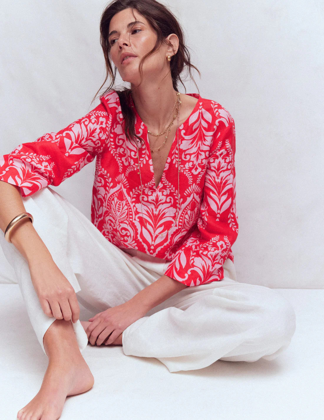 Cleo Linen Top-Red, Ornamental Garden | Boden (US)