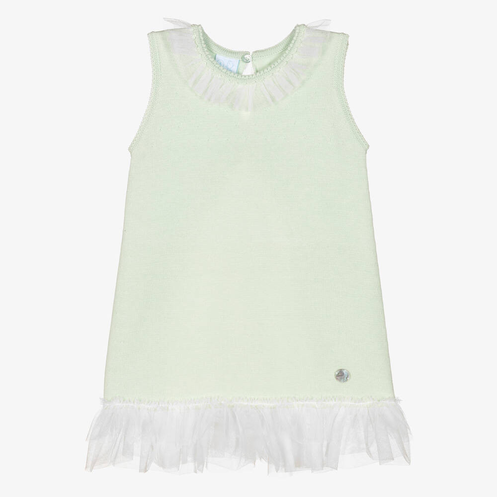 Girls Green Knitted Dress | Childrensalon