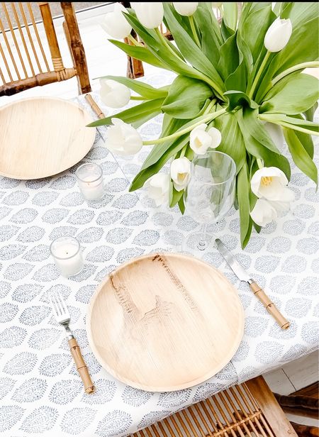Al fresco dining is elevated with a block print tablecloth and bamboo flatware and plates!

#LTKStyleTip #LTKSeasonal #LTKHome