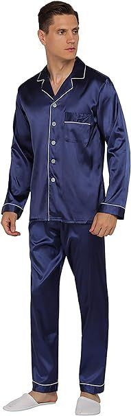 YIMANIE Mens Pajamas Silk Satin Pajamas for Men Soft Sleepwear Button Down Loungewear with Pocket... | Amazon (US)