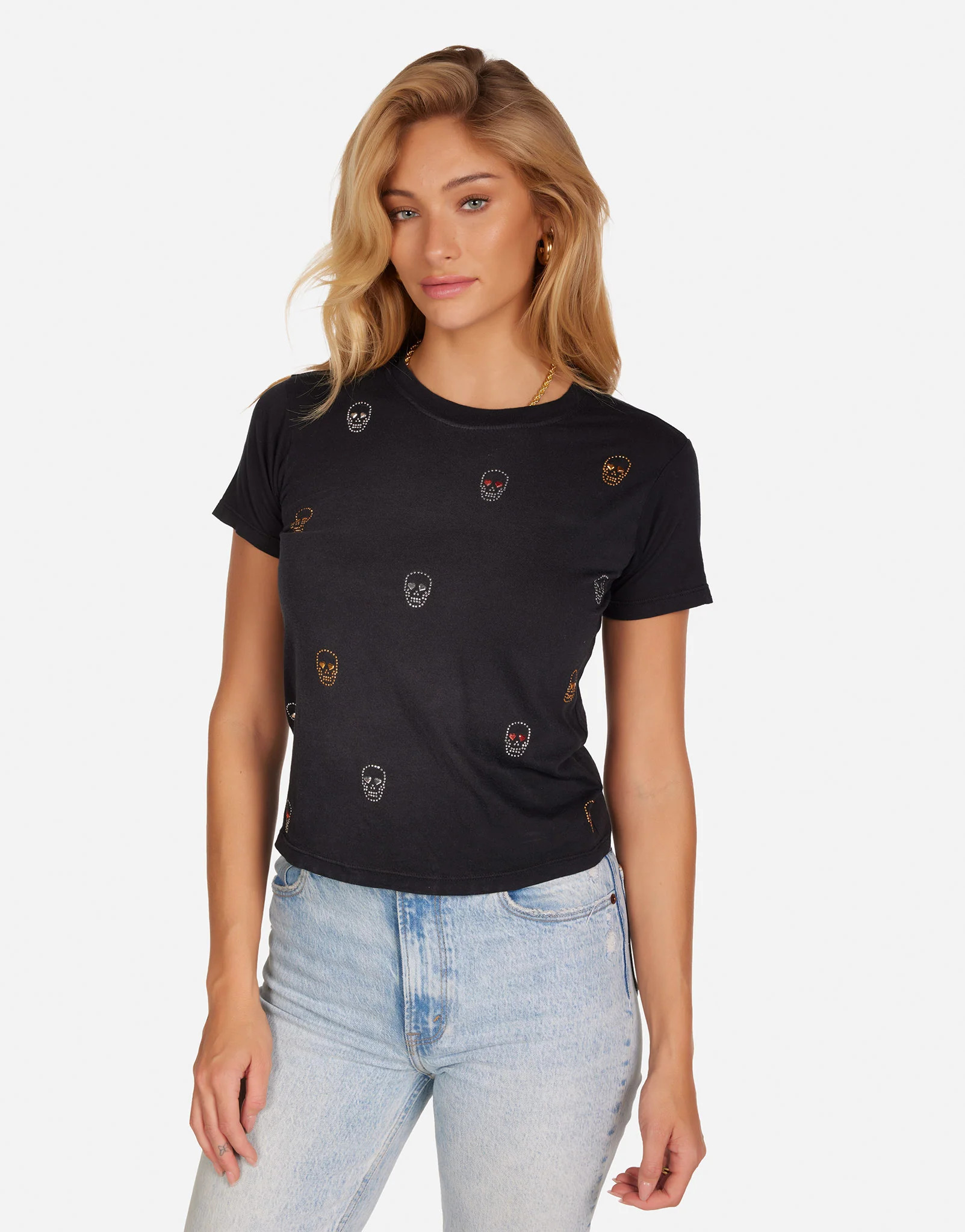 Stud Heart Eye Skulls Baby Tee in Black Haze | Ursula by Lauren Moshi | Lauren Moshi