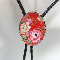 Vintage Glass Floral Transferware Bolo Tie, Handmade, Red Background | Etsy (US)
