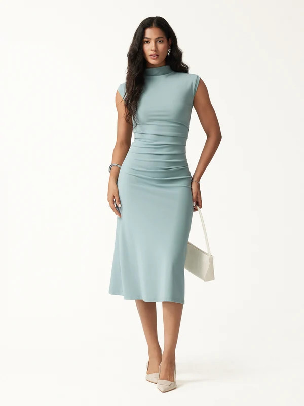 Mockneck Tucks Midi Dress | OGLmove