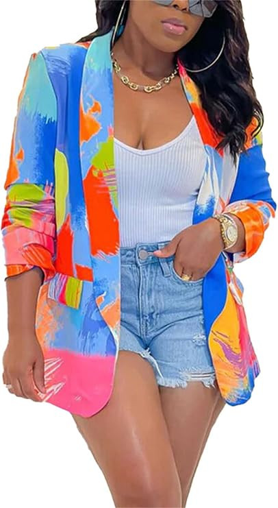 Womens Casual Blazer Jacket Multicolor Long Sleeve Open Front Work Office Blazer Jacket | Amazon (US)