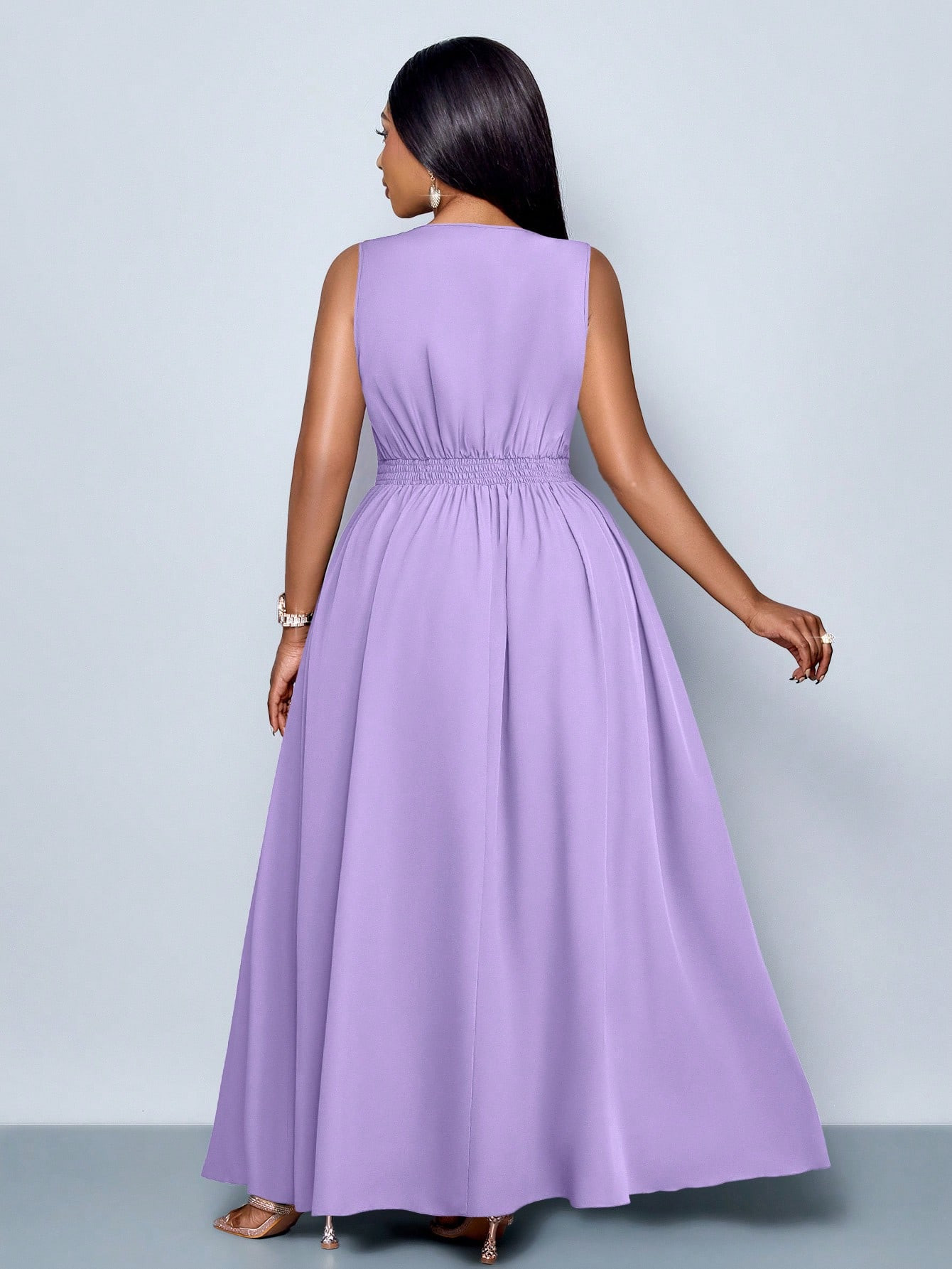 SOLERSUN Plus Size New Spring And Summer Fashion Solid Color Cross Deep V Neck Long Casual Loose ... | SHEIN