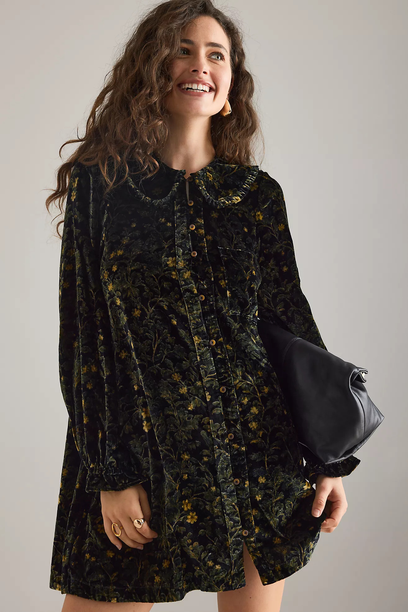 The Keira Long-Sleeve Velvet Mini Dress by Pilcro | Anthropologie (UK)