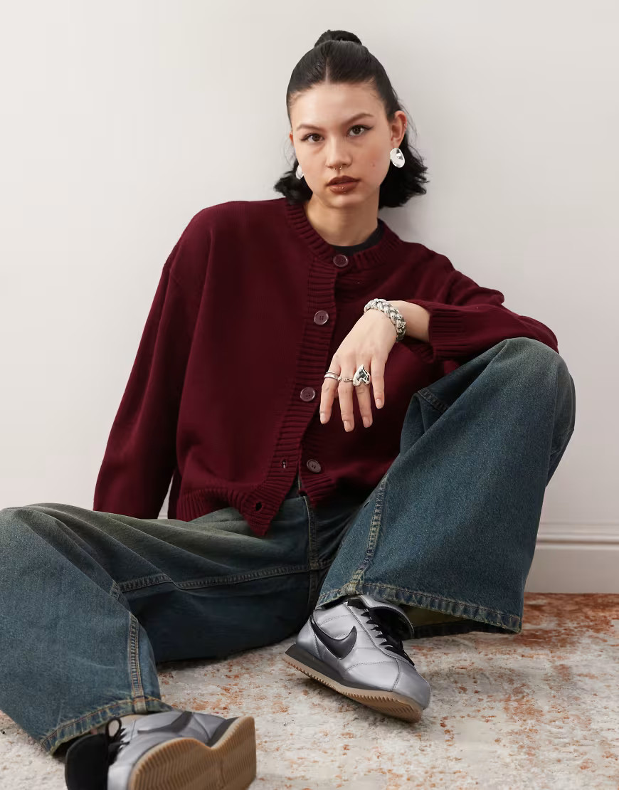Reclaimed Vintage boxy cardigan burgundy-Red | ASOS (Global)