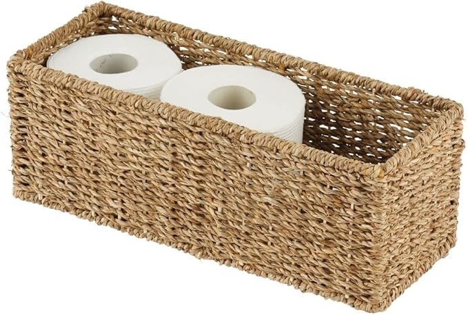 Amazon.com: mDesign Natural Woven Seagrass Bathroom Toliet Roll Holder Storage Organizer Basket B... | Amazon (US)