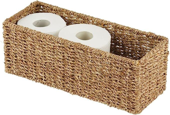 mDesign Organizador de rollo de baño de pasto marino de tejido natural, cesta organizadora de al... | Amazon (US)