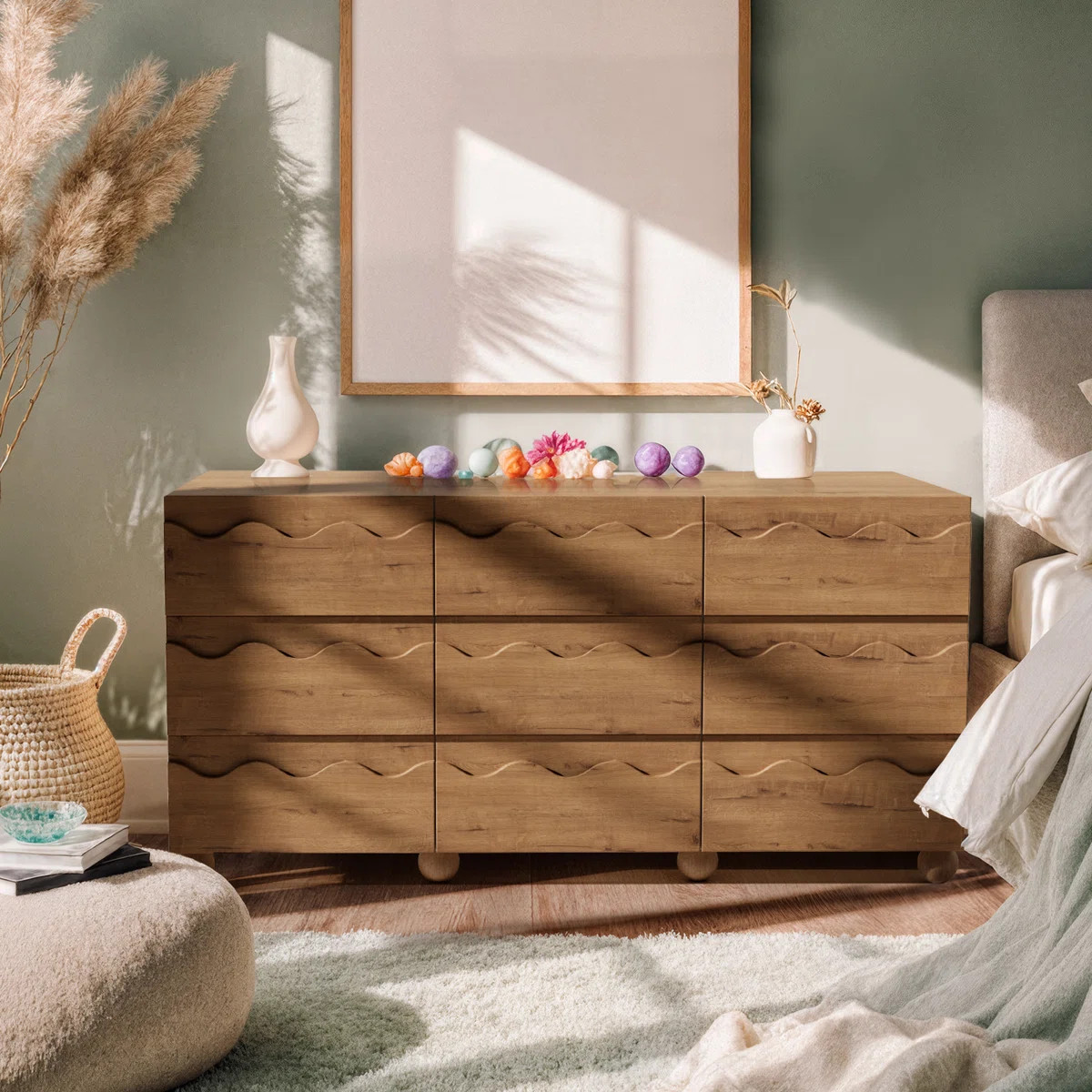 9 Drawer 63" W Circular Ripple Dresser | Wayfair North America