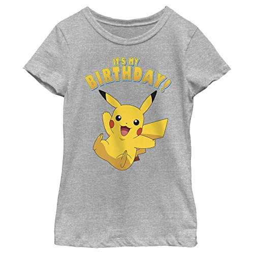 Pokemon Girls Pikka Birthday Party Short Sleeve Tee Shirt, Athletic Heather, Medium | Amazon (US)