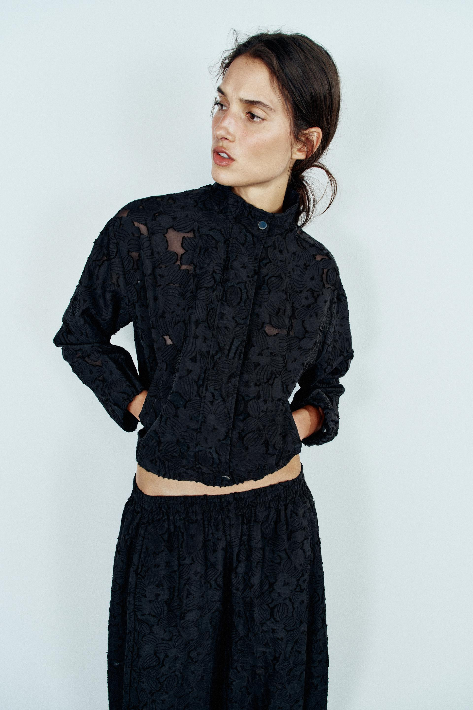Zara - Burnout Bomber Jacket - Black - M - Woman | Zara US