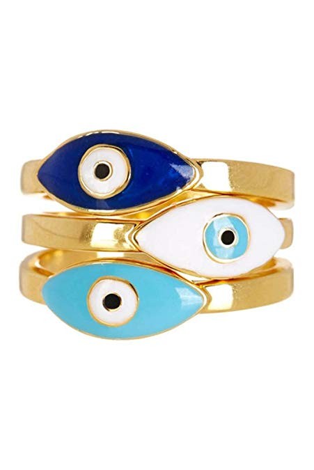Sterling Forever - Gold Plated 3-Piece Enamel Evil Eye Ring Set in Multiple Colors | Amazon (US)