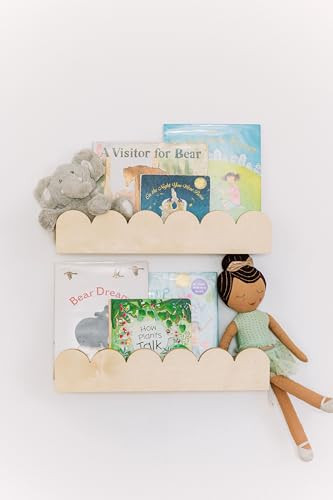 Floating Nursery Book Shelves with Scalloped Edges - Wooden Montessori Hanging Bookshelves for Ki... | Amazon (US)