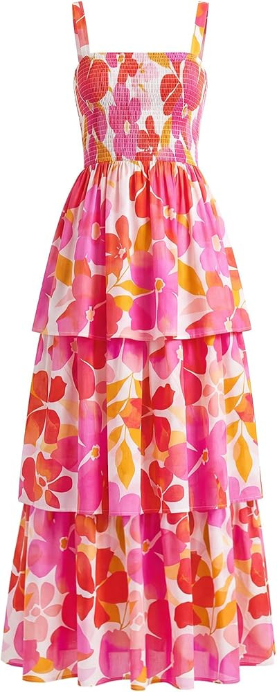 BTFBM Summer Dresses for Women 2026 Floral Spaghetti Strap Wedding Guest Dress Maxi Beach Vacatio... | Amazon (US)