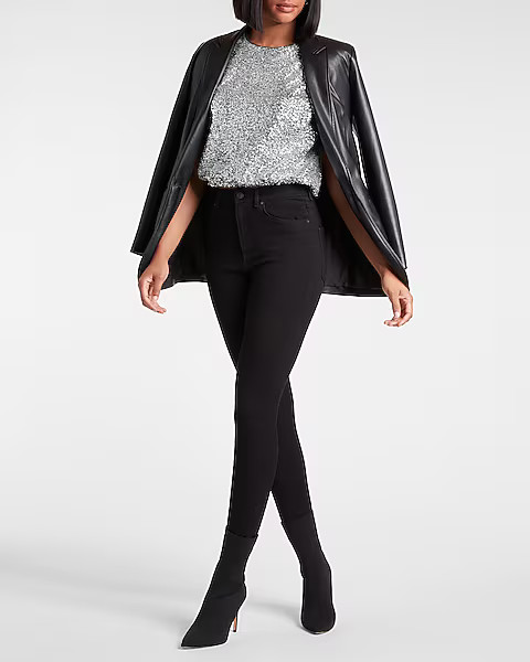 Sequin Ruched Strong Shoulder Top | Express