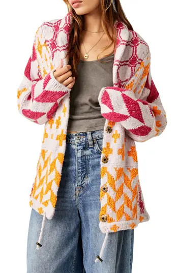 Free People Bright & Optimistic Cardigan in Apricot Rose Combo at Nordstrom Rack, Size Large | Nordstrom Rack