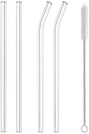 Hiware Reusable Glass Straws Set, 4-piece Drinking Staws with Cleaning Brush, 10" x 10 mm, Dishwashe | Amazon (US)