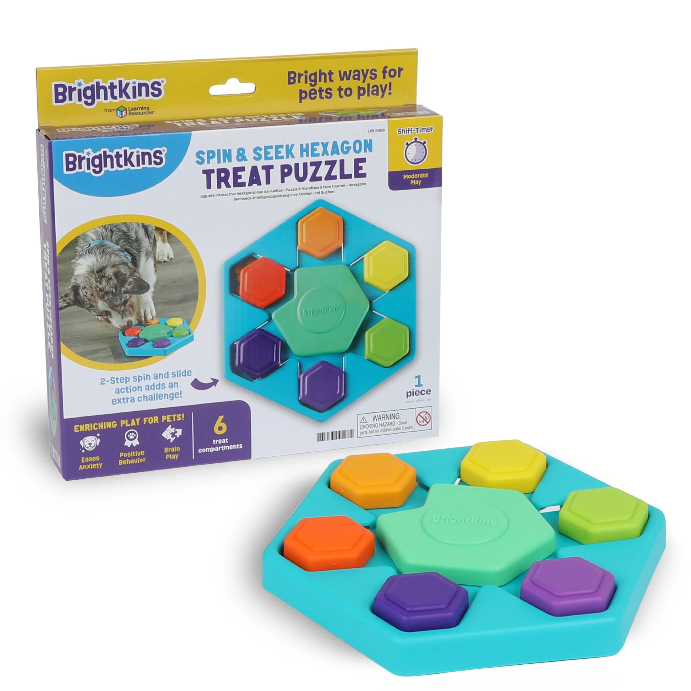 Brightkins  Spin & Seek Hexagon Treat Puzzle, Enrichment Slow Feeder Bowls, Interactive Dog Toys | Walmart (US)