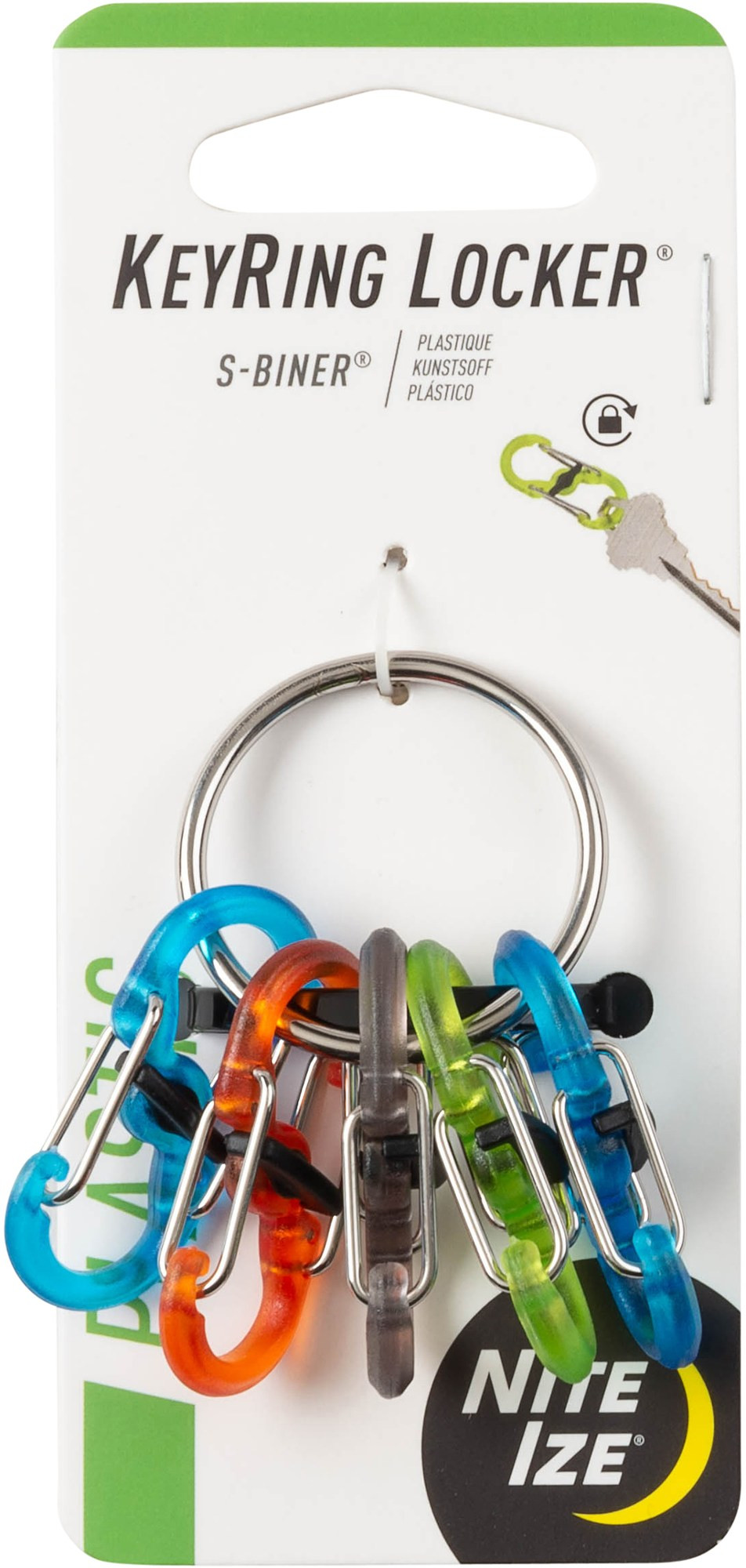 Nite Ize KeyRing Locker stainless ring with small S-Biner MicroLock carabiners